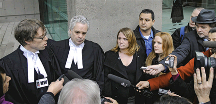 Family and lawyers of Ivan Henry meet the press Tuesday: (from left) lawyers David Layton and Cameron Ward, Kari Henry, Tanya Henry and (behind) Tanya's husband David. BILL KEAY/VANCOUVER SUN