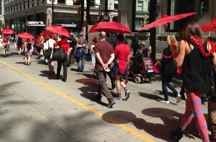Sex workers and supporters march downtown Vancouver, one of six nationwide rallies to call for the decriminalization on prostitution on Saturday, June 8, 2013. PHOTO: Contributed by Sarah Allan.