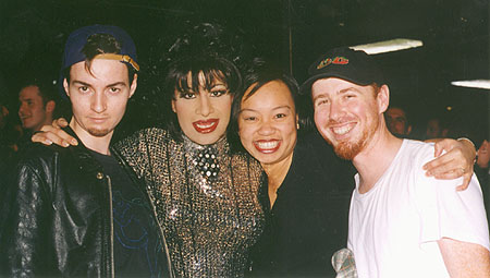 Left to right: Marco, Organza & Friends. Club 19 Fundraiser, Denman Station. June, 1999. Photo: Phil Flash.