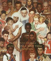 The Golden Rule (1961), Norman Rockwell, Oil on canvas, Norman Rockwell Museum, Massachusetts