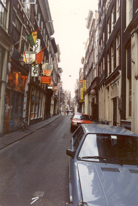Hash Cafes on Warmoestraat, Amsterdam. Photo Andy Sorfleet, 1992.