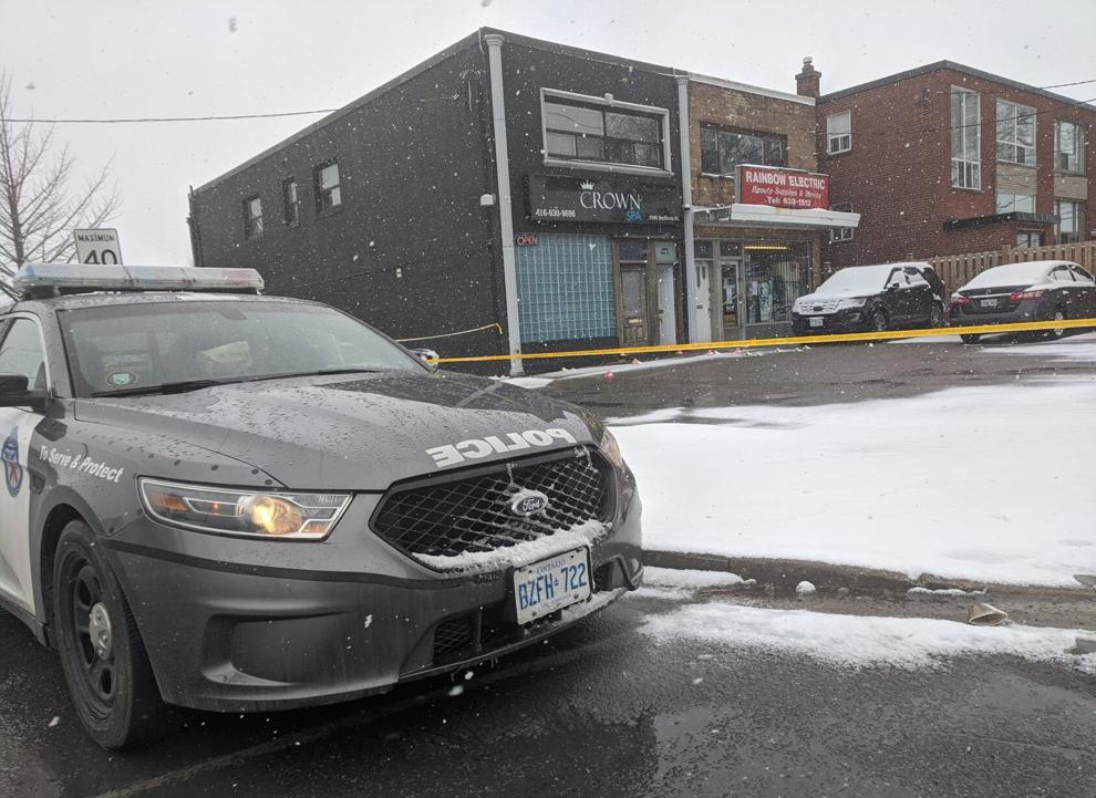 Three people were stabbed - one fatally - on Monday, Feb. 24 at Crown Spa at 3598 Dufferin St., just south of Wilson Avenue. PHOTO: Joanna Lavoie, Torstar