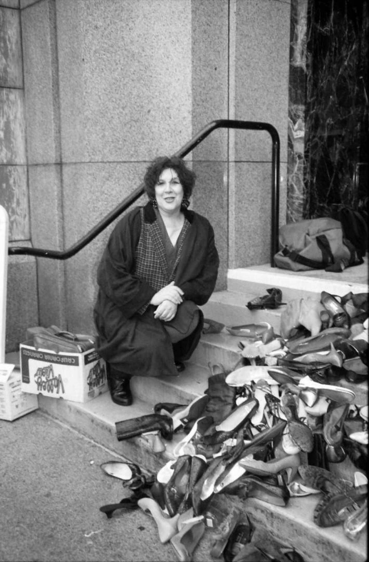 In 1997, Jamie Lee Hamilton dumped 67 pairs of stiletto-heeled shoes on the front steps of city hall to call attention to missing women from the Downtown Eastside.