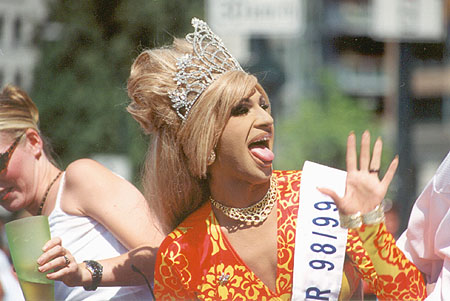Organza  Parades with Pride. Vancouver Mondo Pride, August, 1999.