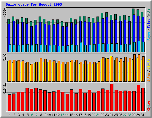 Daily usage for August 2005